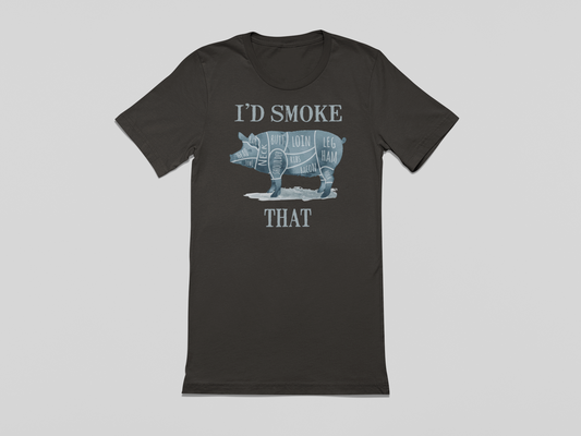 Black t-shirt with graphic design and text on a gray background